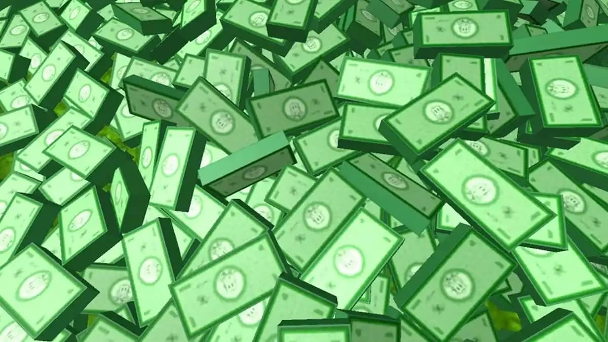 robux pile with a roblox logo on it